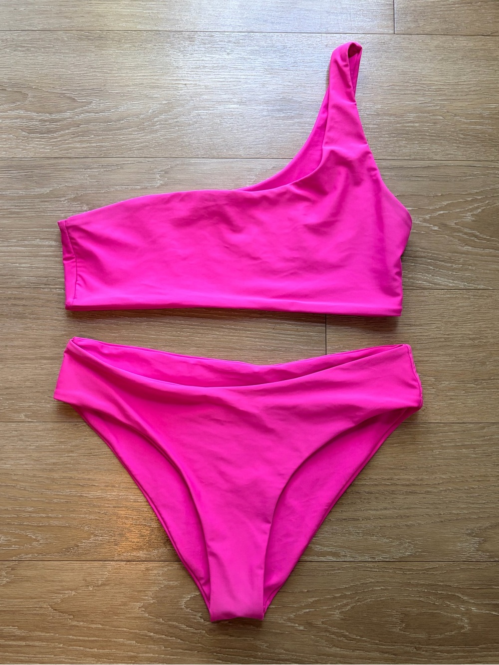 One-Shoulder Hot Pink Bikini Set